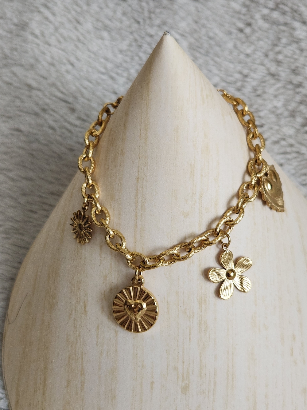 Stainless Steel Gold Charmed  Chain Link Bracelet